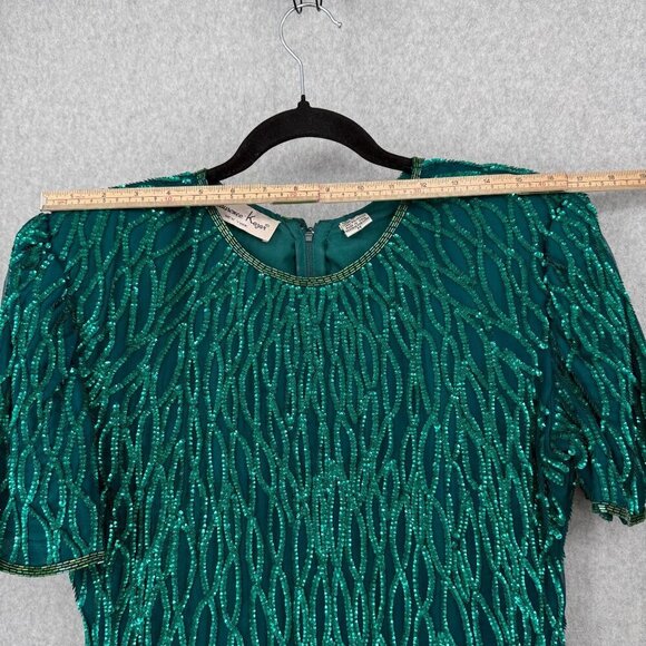 Laurence Kazar Womens VTG Silk Cocktail Party Dress Size M Green Sequin Beaded - Picture 16 of 16
